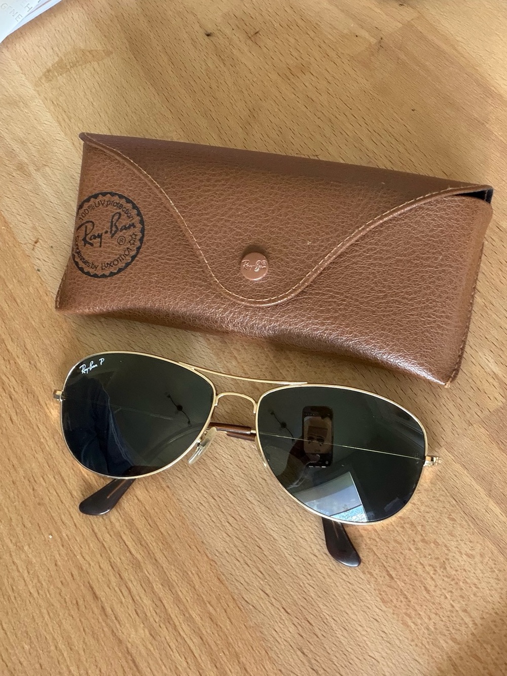 Ray-Ban Gold Frame Sunglasses with Dark Green Lenses